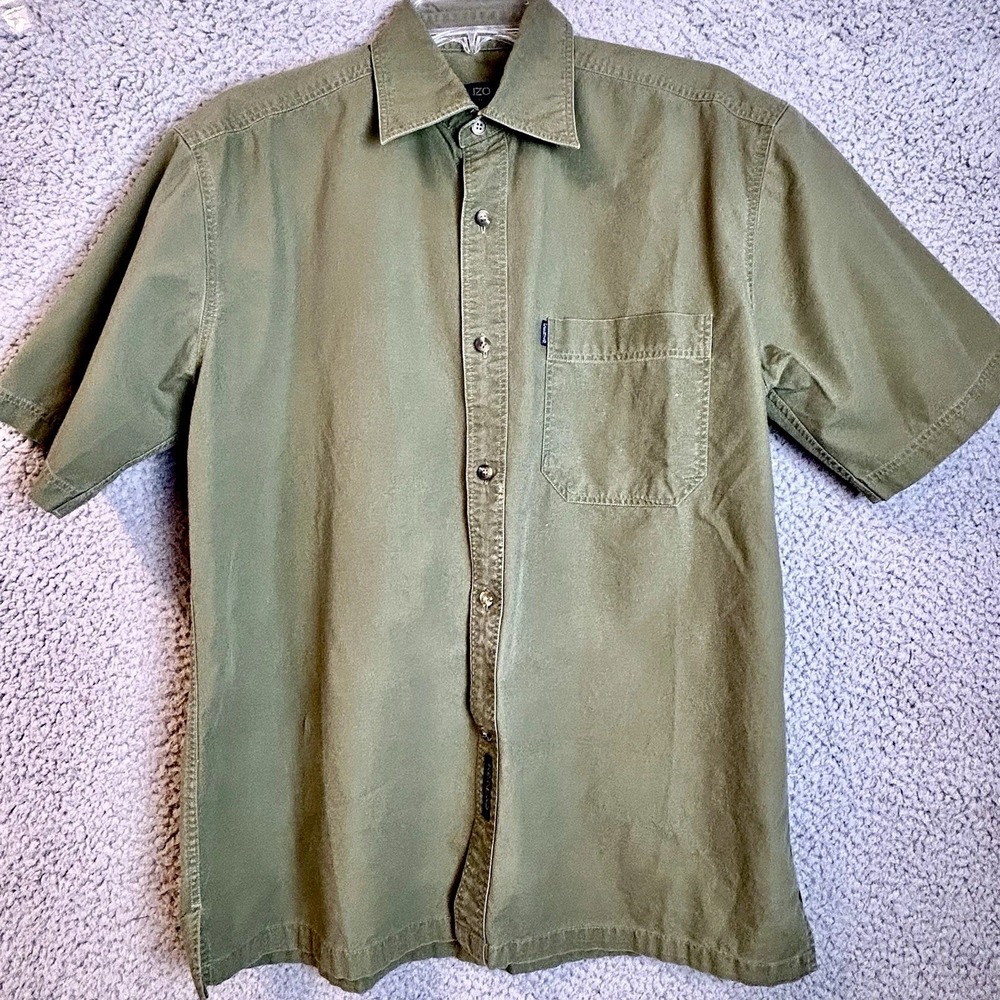 Kenzo Paris Homme Short Sleeve Button Up Mens Shirt Green Size M/L